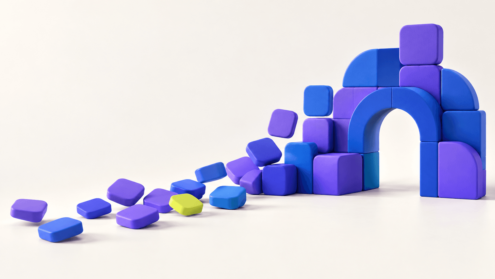 Violet and blue token blocks arranged into a useful architectural structure